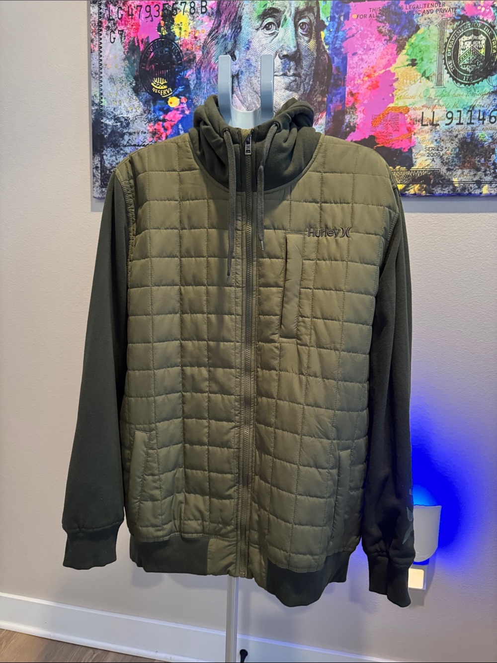 Hurley Olive Green Quilted Hooded Jacket